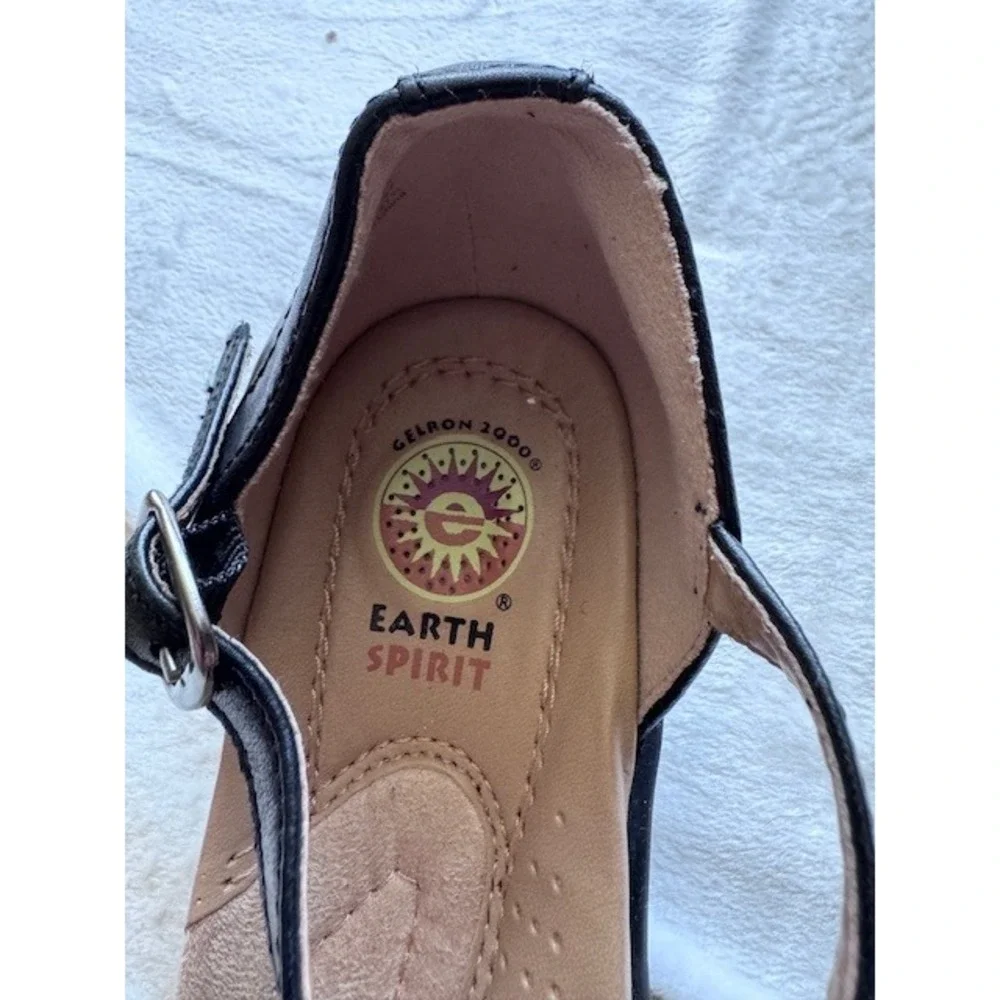 Earth Spirit Elena Black Leather Woven Ankle Strap Sandals Shoes Womens 5.5 37